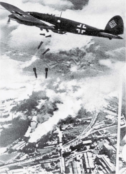 German He 111 bombing Warsaw Poland in 1939.