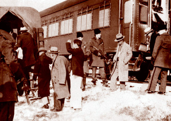 Japanese detainees arriving at Fort Lincoln alien internment camp 