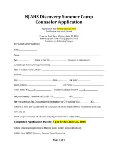 NJAHS Discovery Camp Summer Counselor Application 2016_2